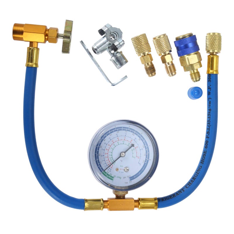 gohantee R134a Charging Hose Kit, Refrigerant Recharge Hose with Gauge 2.75â€œ, R134a Can Tap and Quick Couple, 1/4 Male Adapter Kit and BPV31 Piercing Valve for Air Conditioning - Image 1